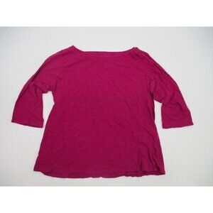 LOFT Womens Shirt XL Cotton Preppy 3/4 Sleeves Boatneck Button Casual Pullover